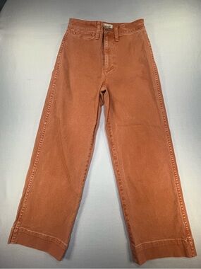 Madewell Emmett Wide Leg Crop Rust Orange Canvas High Rise Pants Size 25